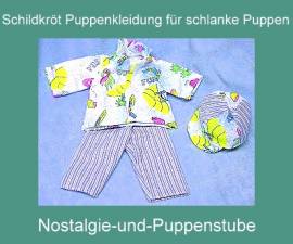 Schildkr�t Puppenkleidung f�r sehr schlanke Puppen, Sommeranzug mit Schirmm�tze - Bild vergr��ern 