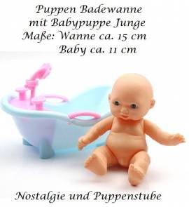 Badewanne 15 cm mit Puppe 12 cm Puppenzubeh�r Puppenspiel blau 1747  - Bild vergr��ern 