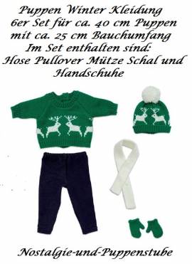 Puppen Kleidung 6er Set grn Winter Pullover Hose Mtze Schal Handschuhe fr 40 cm Puppen, Nr. 572 - Bild vergrern 
