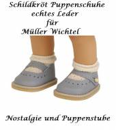 Schildkröt Puppen Schuhe 6,5 cm Leder taubenblau für Müller Wichtel Modell Rosi, Nr. 894