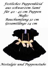 Puppen Kleid festliches Kleid Samt schwarz Goldborte Satinschleifen für 40 bis 45 cm Puppen, Nr. 342