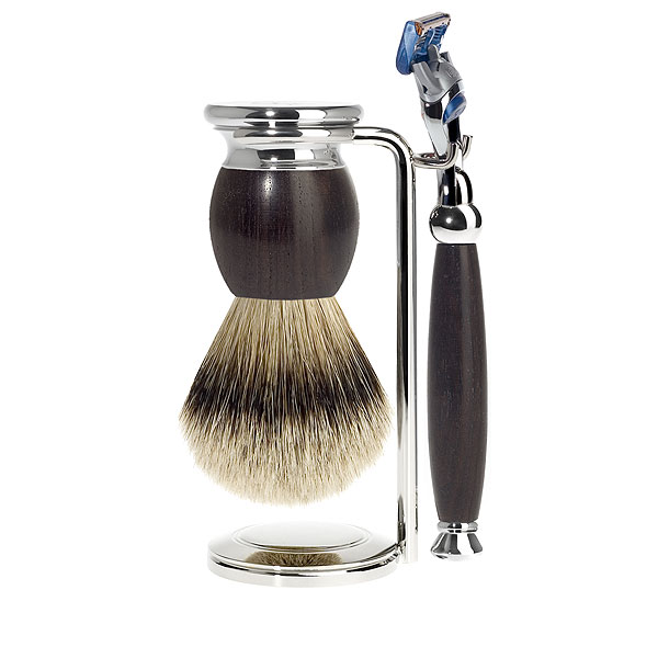 M&Uuml;HLE Modernes Rasierset 3-teilig, Grenadillholz, Pinsel Dachszupf mit Silberspitz
